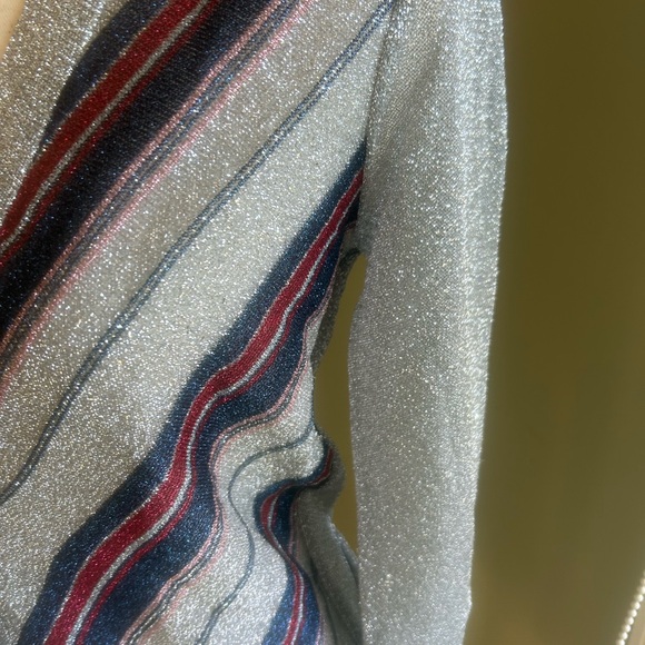Vintage lurex cardigan Renee Tener for Outlander. Silver w/multi stripe. 70s XS - Picture 2 of 14